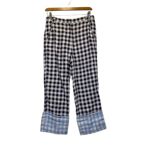 Lee Mathews Gingham Contrast Color Linen Cropped Pants - Picture 3 of 9